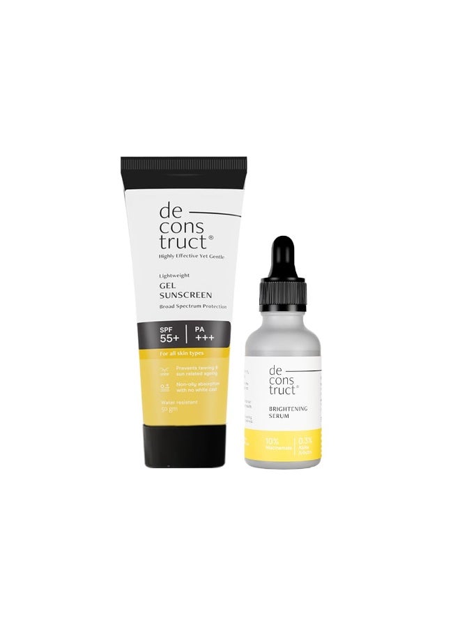 Deconstruct Bright & Protect Duo|10% Niacinamide Face Serum (30 Ml) + Gel Sunscreen (50 G)|Get Glowing Skin With Sun Protection|No White Cast,Non Irritating & Lightweight- Spf 50+|Pack Of 2,Sensitive - Image 1